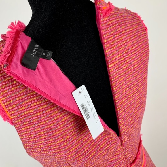 J.Crew NWT Sheath Dress Neon Fringe Tweed Knee L. - Picture 6 of 7